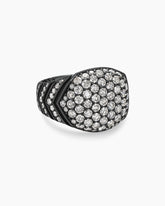 Chevron Signet Ring in Black Titanium with Diamonds, 18mm
